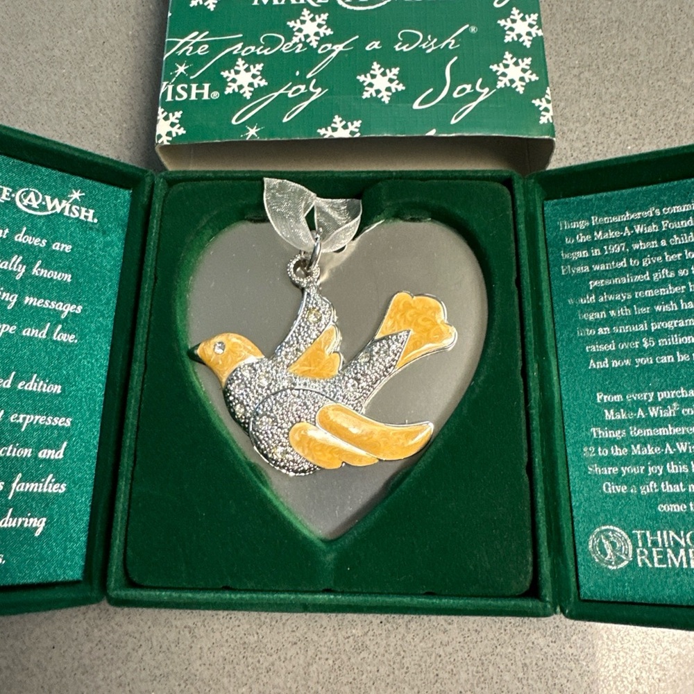 Things Remembered Make-A-Wish Dove  Christmas Ornament NIB 5"x5"
